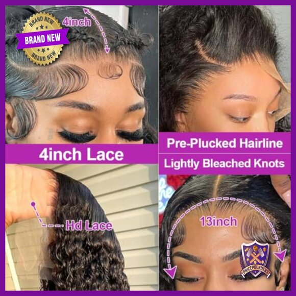34 Inch Deep Wave Lace Front Wig Human Hair 13x4 HD Glueless main image 5